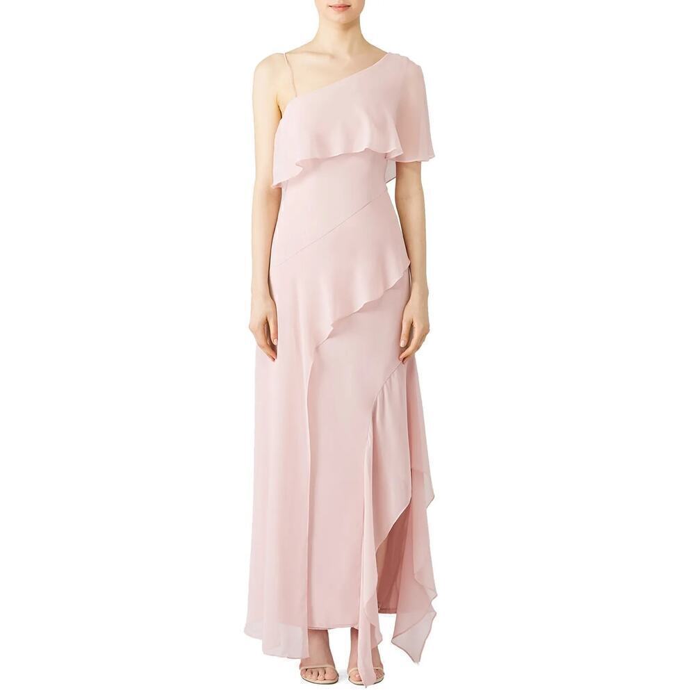 Keepsake No Love Gown Draped Ruffle One Shoulder Maxi Dress Blush Pink Size XL